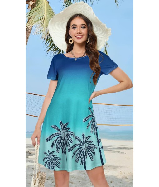Summer Dresses for Women Casual Tshirt Short Sleeve Floral Sundress Beach Cover Ups with Pockets