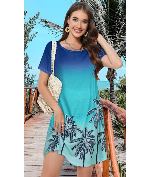 Summer Dresses for Women Casual Tshirt Short Sleeve Floral Sundress Beach Cover Ups with Pockets