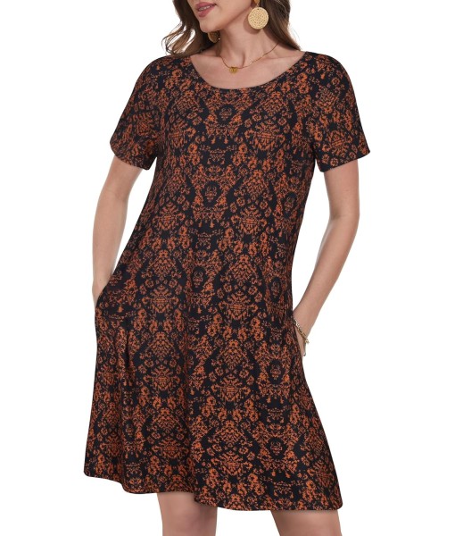 Summer Dresses for Women Casual Tshirt Short Sleeve Floral Sundress Beach Cover Ups with Pockets