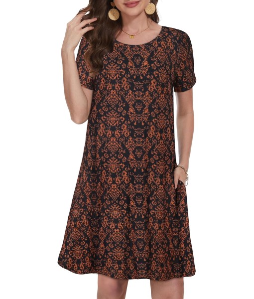 Summer Dresses for Women Casual Tshirt Short Sleeve Floral Sundress Beach Cover Ups with Pockets