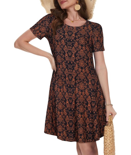 Summer Dresses for Women Casual Tshirt Short Sleeve Floral Sundress Beach Cover Ups with Pockets