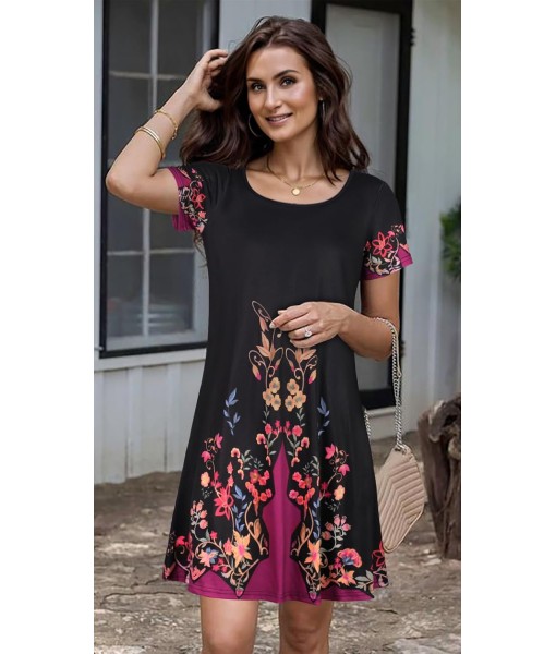 Summer Dresses for Women Casual Tshirt Short Sleeve Floral Sundress Beach Cover Ups with Pockets