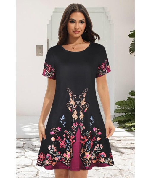 Summer Dresses for Women Casual Tshirt Short Sleeve Floral Sundress Beach Cover Ups with Pockets
