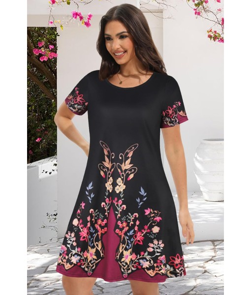 Summer Dresses for Women Casual Tshirt Short Sleeve Floral Sundress Beach Cover Ups with Pockets