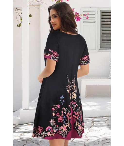 Summer Dresses for Women Casual Tshirt Short Sleeve Floral Sundress Beach Cover Ups with Pockets