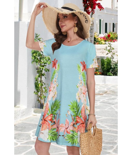 Summer Dresses for Women Casual Tshirt Short Sleeve Floral Sundress Beach Cover Ups with Pockets