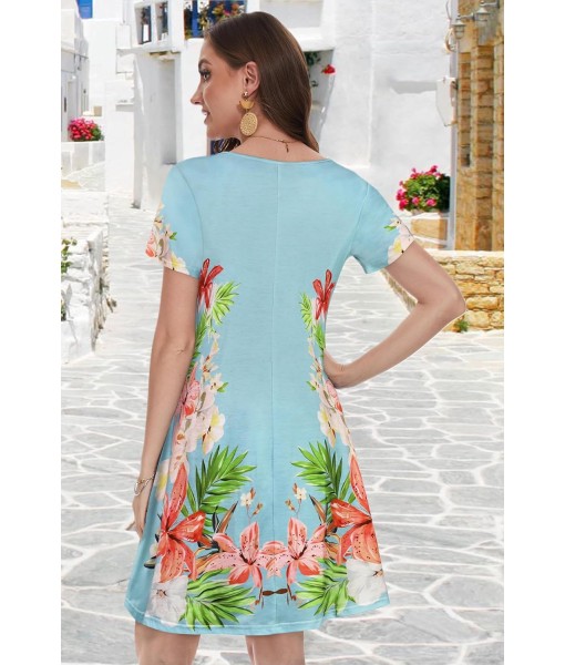 Summer Dresses for Women Casual Tshirt Short Sleeve Floral Sundress Beach Cover Ups with Pockets