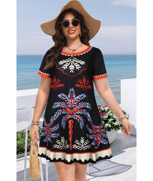 Summer Dresses for Women Casual Tshirt Short Sleeve Floral Sundress Beach Cover Ups with Pockets