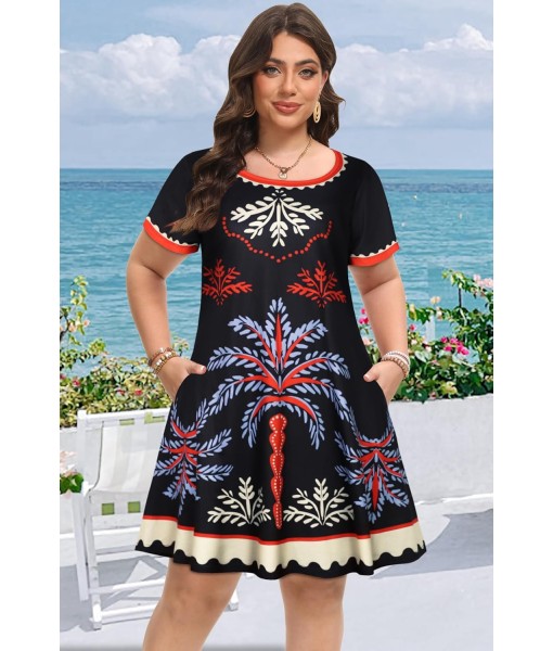Summer Dresses for Women Casual Tshirt Short Sleeve Floral Sundress Beach Cover Ups with Pockets