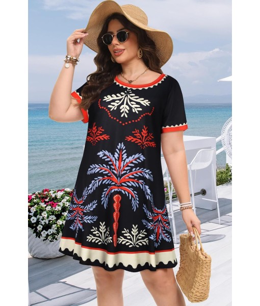 Summer Dresses for Women Casual Tshirt Short Sleeve Floral Sundress Beach Cover Ups with Pockets