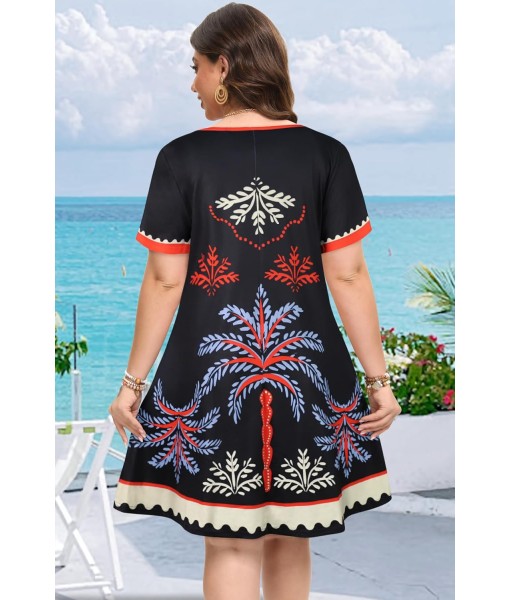 Summer Dresses for Women Casual Tshirt Short Sleeve Floral Sundress Beach Cover Ups with Pockets
