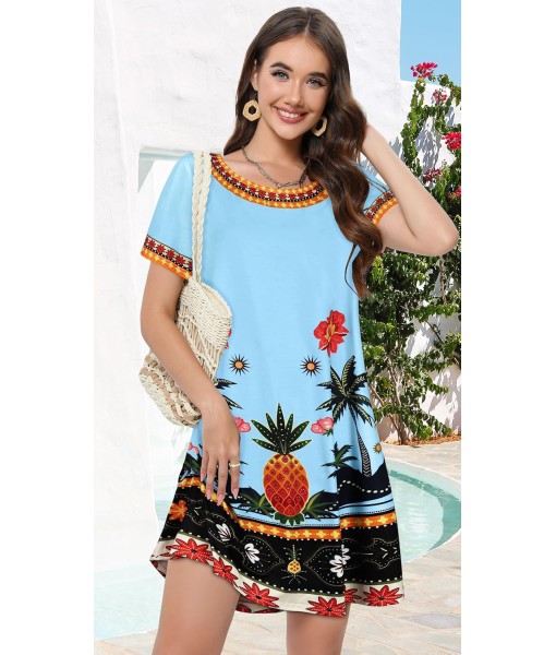 Summer Dresses for Women Casual Tshirt Short Sleeve Floral Sundress Beach Cover Ups with Pockets