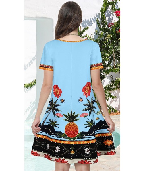 Summer Dresses for Women Casual Tshirt Short Sleeve Floral Sundress Beach Cover Ups with Pockets