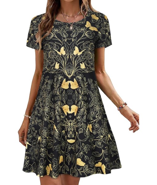Summer Dresses for Women Casual Tshirt Short Sleeve Floral Sundress Beach Cover Ups with Pockets