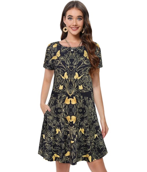 Summer Dresses for Women Casual Tshirt Short Sleeve Floral Sundress Beach Cover Ups with Pockets
