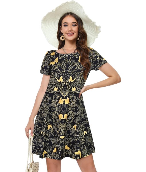 Summer Dresses for Women Casual Tshirt Short Sleeve Floral Sundress Beach Cover Ups with Pockets