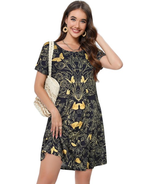 Summer Dresses for Women Casual Tshirt Short Sleeve Floral Sundress Beach Cover Ups with Pockets