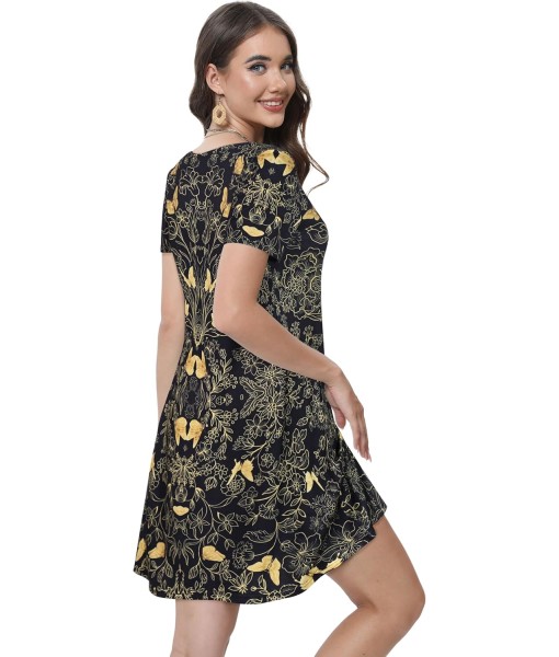 Summer Dresses for Women Casual Tshirt Short Sleeve Floral Sundress Beach Cover Ups with Pockets