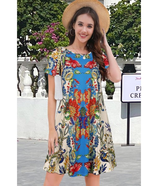 Summer Dresses for Women Casual Tshirt Short Sleeve Floral Sundress Beach Cover Ups with Pockets