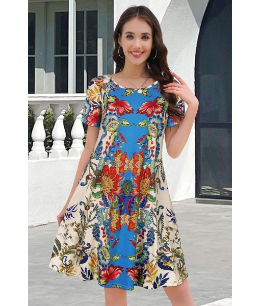 Summer Dresses for Women Casual Tshirt Short Sleeve Floral Sundress Beach Cover Ups with Pockets