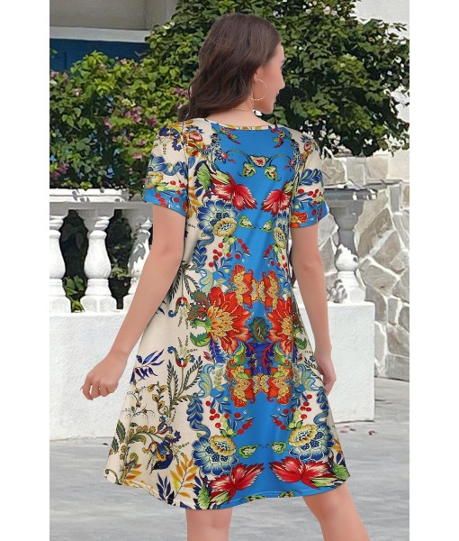 Summer Dresses for Women Casual Tshirt Short Sleeve Floral Sundress Beach Cover Ups with Pockets