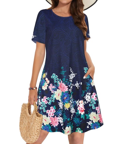 Summer Dresses for Women Casual Tshirt Short Sleeve Floral Sundress Beach Cover Ups with Pockets