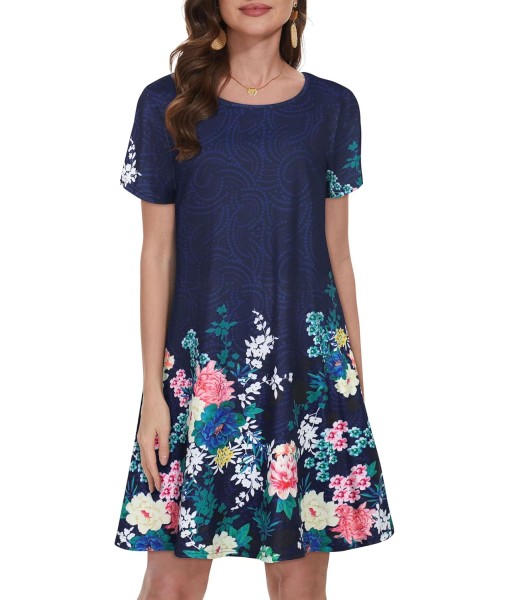 Summer Dresses for Women Casual Tshirt Short Sleeve Floral Sundress Beach Cover Ups with Pockets