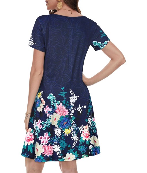 Summer Dresses for Women Casual Tshirt Short Sleeve Floral Sundress Beach Cover Ups with Pockets