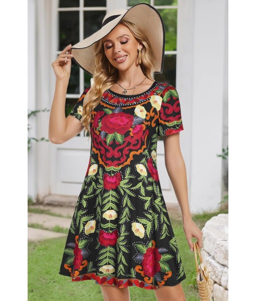 Summer Dresses for Women Casual Tshirt Short Sleeve Floral Sundress Beach Cover Ups with Pockets