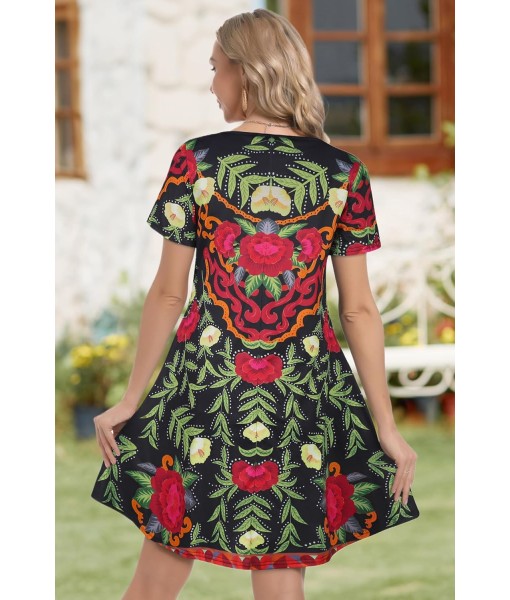Summer Dresses for Women Casual Tshirt Short Sleeve Floral Sundress Beach Cover Ups with Pockets