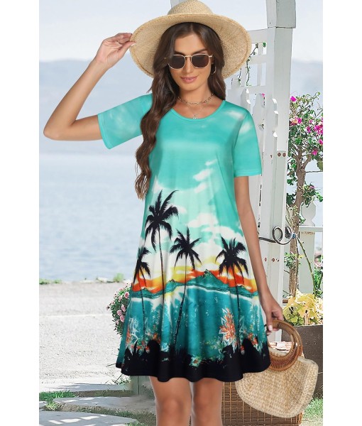 Summer Dresses for Women Casual Tshirt Short Sleeve Floral Sundress Beach Cover Ups with Pockets