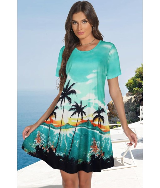 Summer Dresses for Women Casual Tshirt Short Sleeve Floral Sundress Beach Cover Ups with Pockets