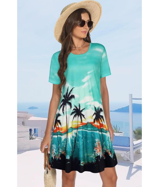 Summer Dresses for Women Casual Tshirt Short Sleeve Floral Sundress Beach Cover Ups with Pockets