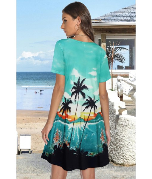 Summer Dresses for Women Casual Tshirt Short Sleeve Floral Sundress Beach Cover Ups with Pockets