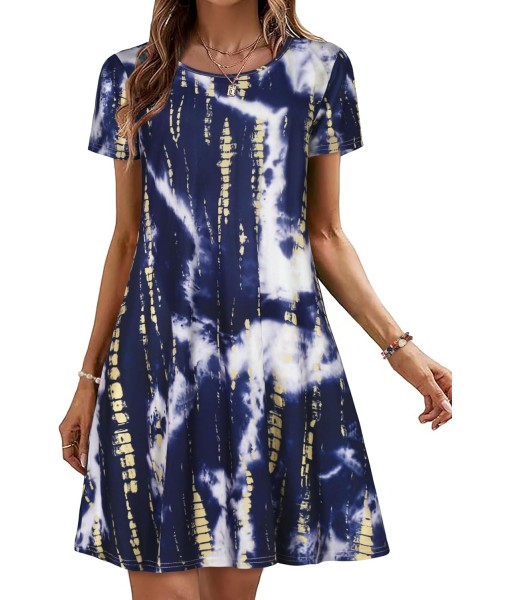 Summer Dresses for Women Casual Tshirt Short Sleeve Floral Sundress Beach Cover Ups with Pockets