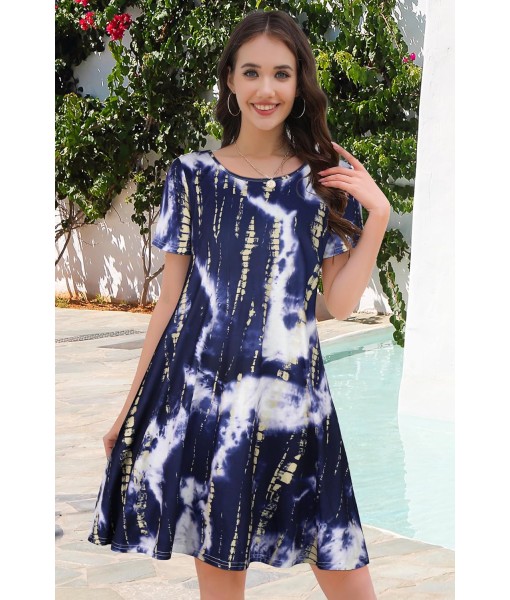 Summer Dresses for Women Casual Tshirt Short Sleeve Floral Sundress Beach Cover Ups with Pockets