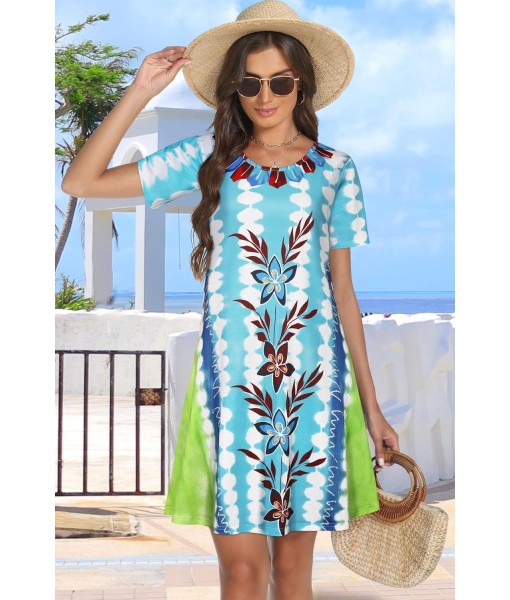 Summer Dresses for Women Casual Tshirt Short Sleeve Floral Sundress Beach Cover Ups with Pockets