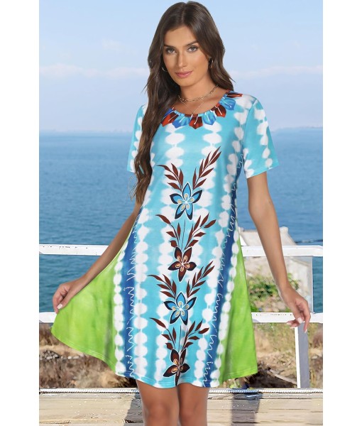 Summer Dresses for Women Casual Tshirt Short Sleeve Floral Sundress Beach Cover Ups with Pockets
