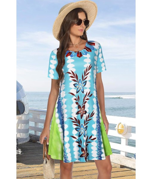 Summer Dresses for Women Casual Tshirt Short Sleeve Floral Sundress Beach Cover Ups with Pockets