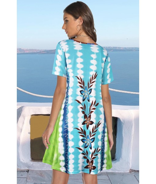 Summer Dresses for Women Casual Tshirt Short Sleeve Floral Sundress Beach Cover Ups with Pockets