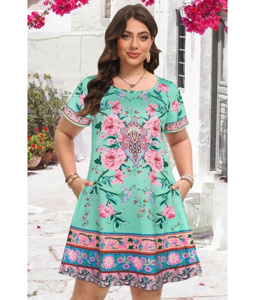 Summer Dresses for Women Casual Tshirt Short Sleeve Floral Sundress Beach Cover Ups with Pockets