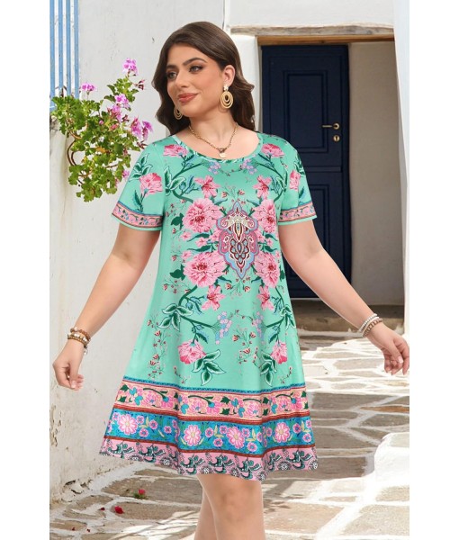 Summer Dresses for Women Casual Tshirt Short Sleeve Floral Sundress Beach Cover Ups with Pockets