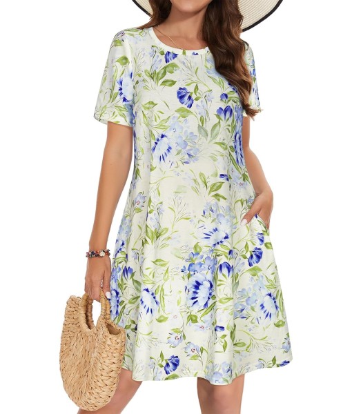 Summer Dresses for Women Casual Tshirt Short Sleeve Floral Sundress Beach Cover Ups with Pockets