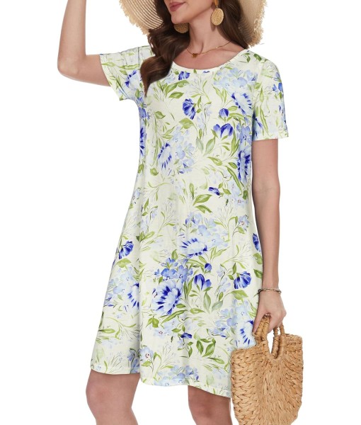 Summer Dresses for Women Casual Tshirt Short Sleeve Floral Sundress Beach Cover Ups with Pockets