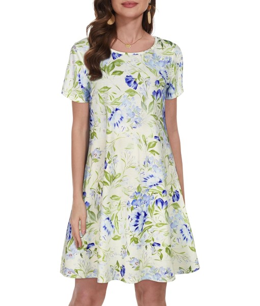 Summer Dresses for Women Casual Tshirt Short Sleeve Floral Sundress Beach Cover Ups with Pockets