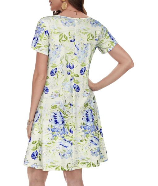 Summer Dresses for Women Casual Tshirt Short Sleeve Floral Sundress Beach Cover Ups with Pockets
