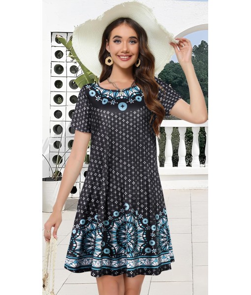Summer Dresses for Women Casual Tshirt Short Sleeve Floral Sundress Beach Cover Ups with Pockets