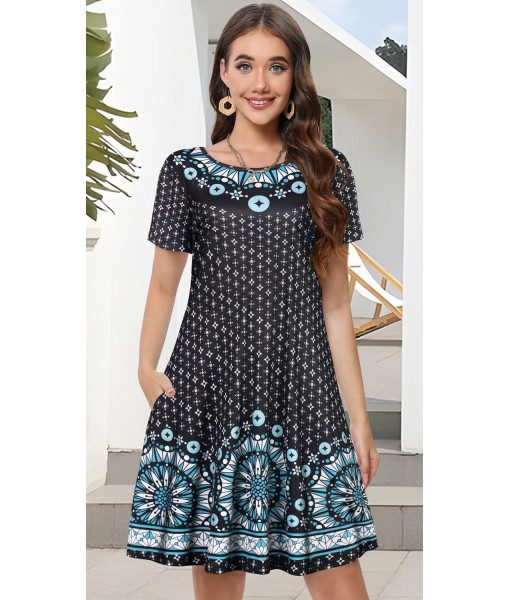 Summer Dresses for Women Casual Tshirt Short Sleeve Floral Sundress Beach Cover Ups with Pockets