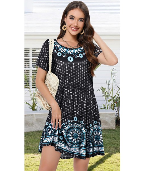 Summer Dresses for Women Casual Tshirt Short Sleeve Floral Sundress Beach Cover Ups with Pockets