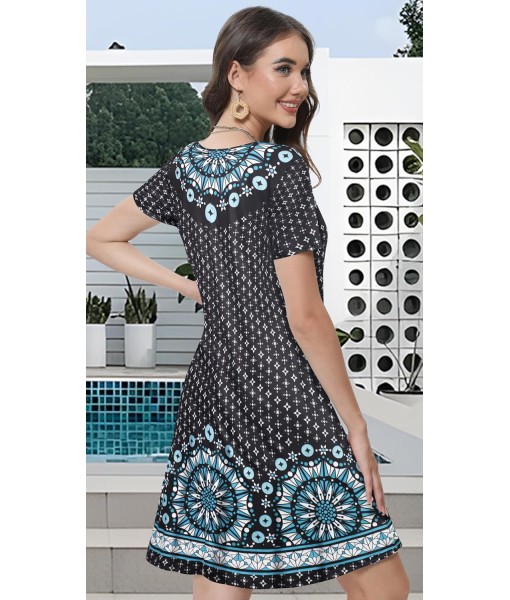 Summer Dresses for Women Casual Tshirt Short Sleeve Floral Sundress Beach Cover Ups with Pockets